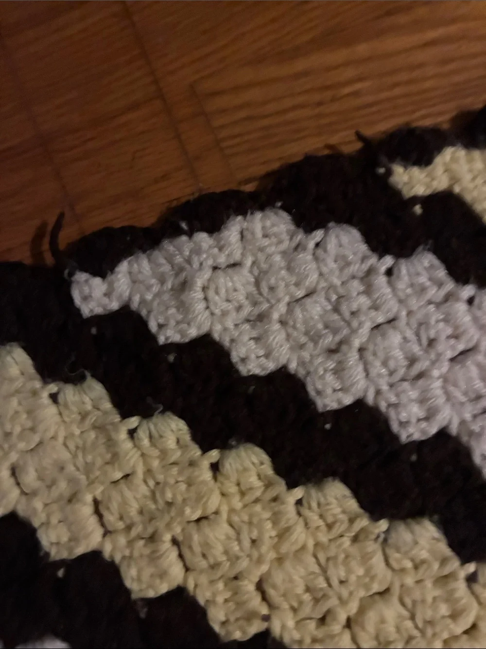 Vintage Diagonal Stripe Crochet Throw in Brown, Cream & Pale Yellow